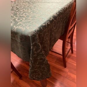 Holiday Tablecloth Green Scrolling Pattern 51” X 58”